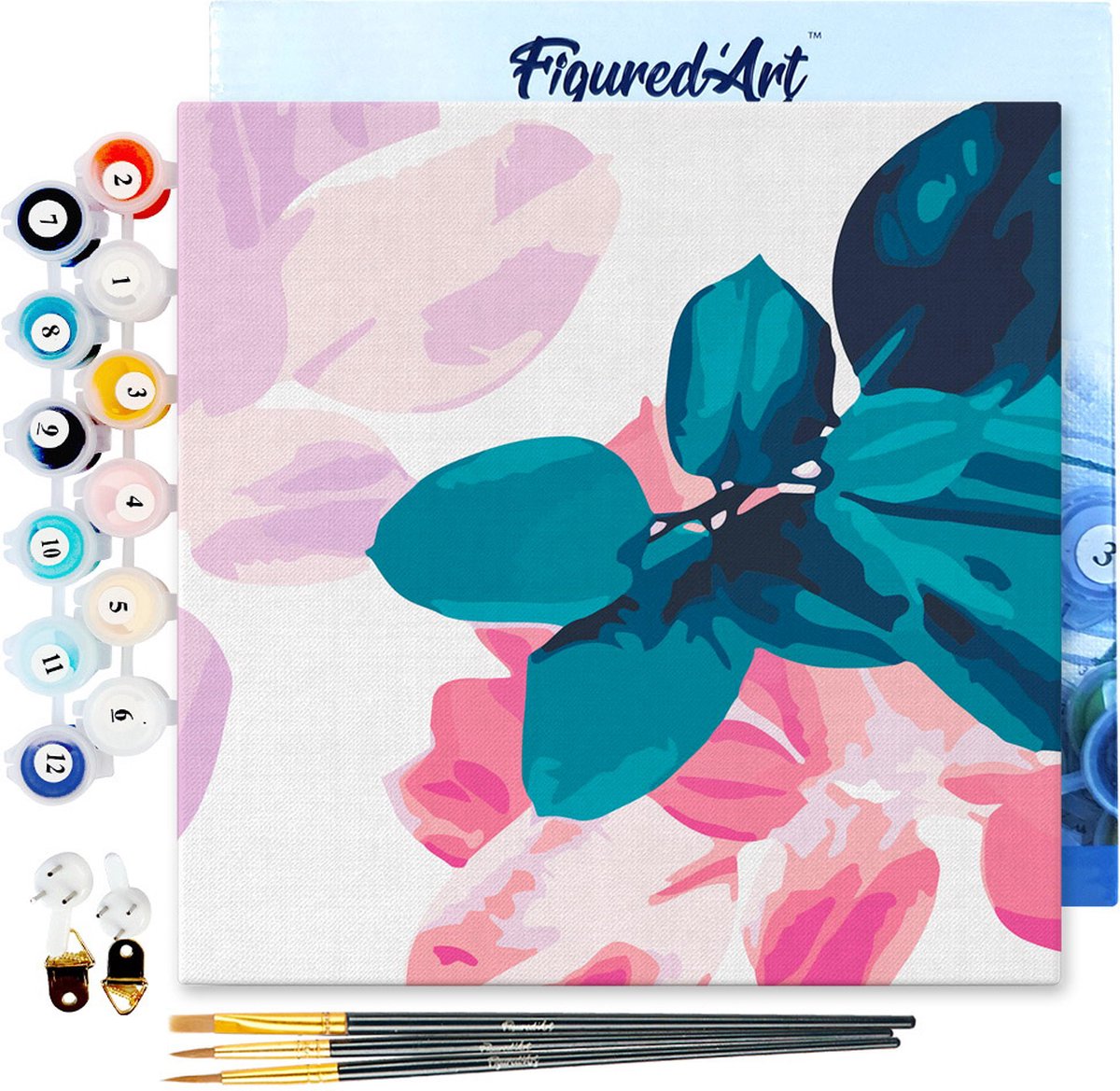 FiguredArt Mini Schilderen op Nummer Volwassenen 20x20cm met lijst Gebladerte 2 - Klein Formaat Creatieve Hobby Kit DIY Art Nummer Compleet